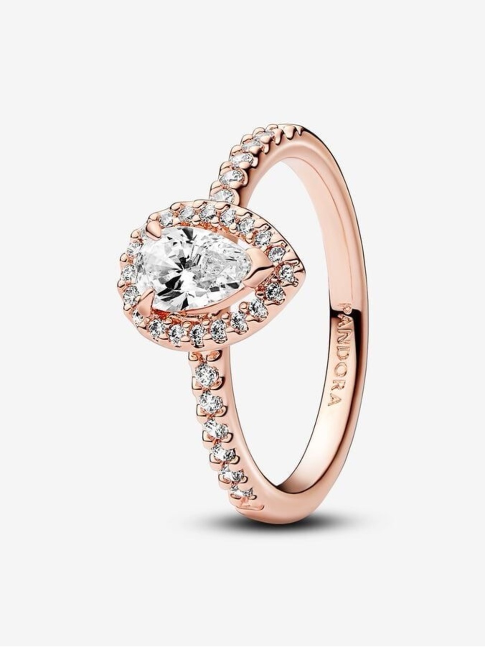 Pandora Rose Gold Pear-Cut Halo Ring with Clear CZ